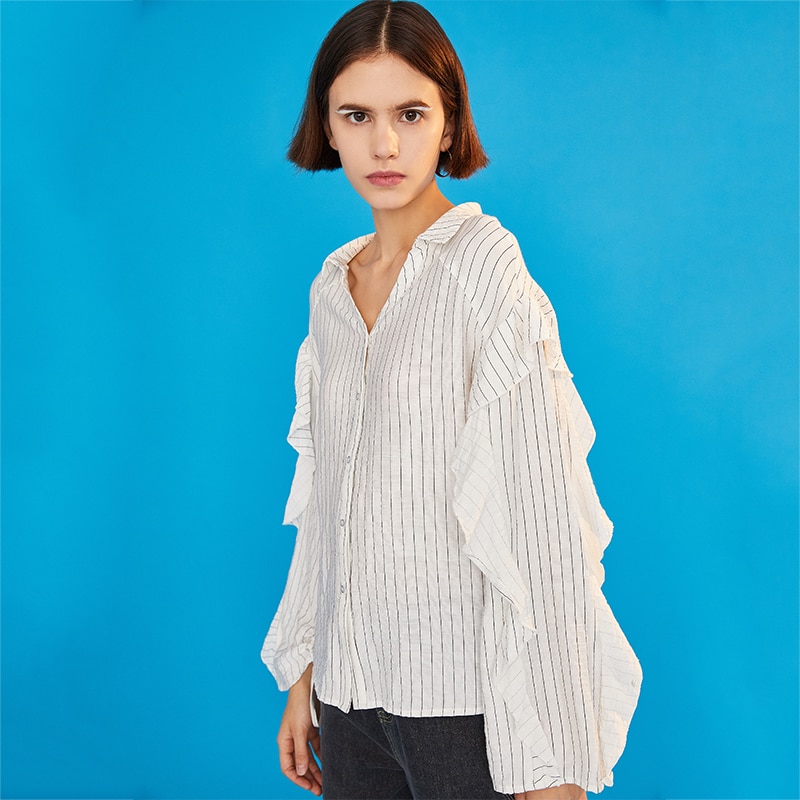 Toyouth femmes Vintage papillon à manches longues rayé chemise Blouses coton mélangé hauts rétro roupas femininas chemises