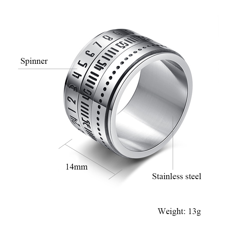 Anillo grande y ancho para hombre, anillo giratorio de acero inoxidable con número de , Color negro, dorado y plateado, anillo Punk