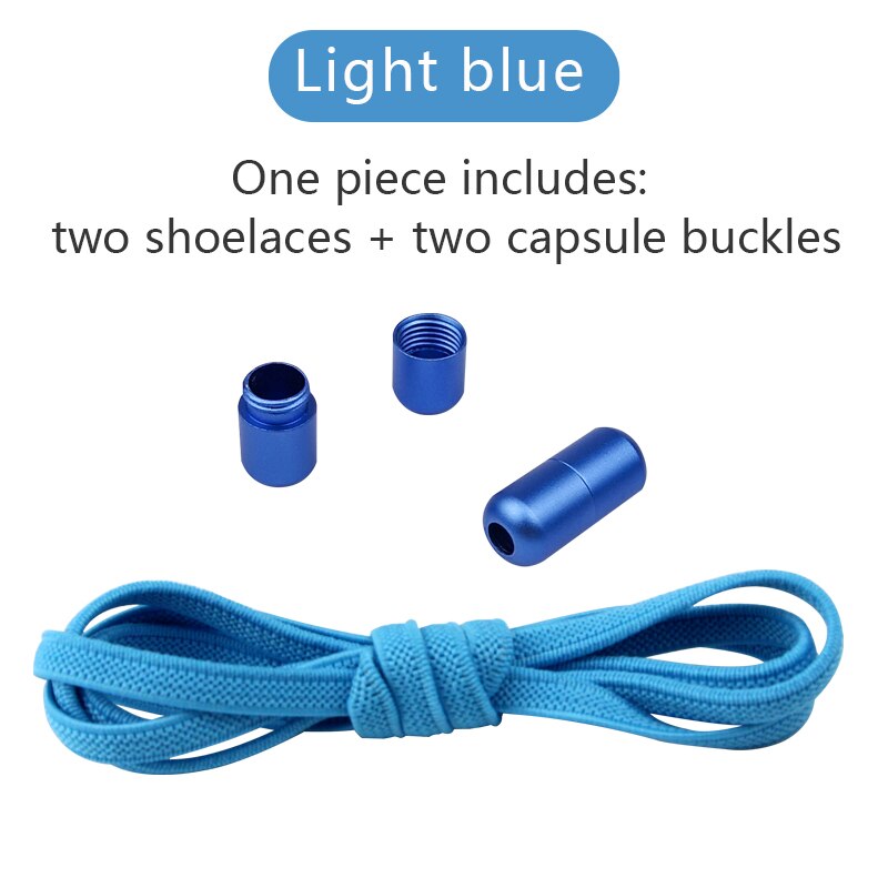 1 par flad elastisk låsende snørebånd uden binde snørebånd børn voksne unisex sneakers sko snørebånd: Lyseblå
