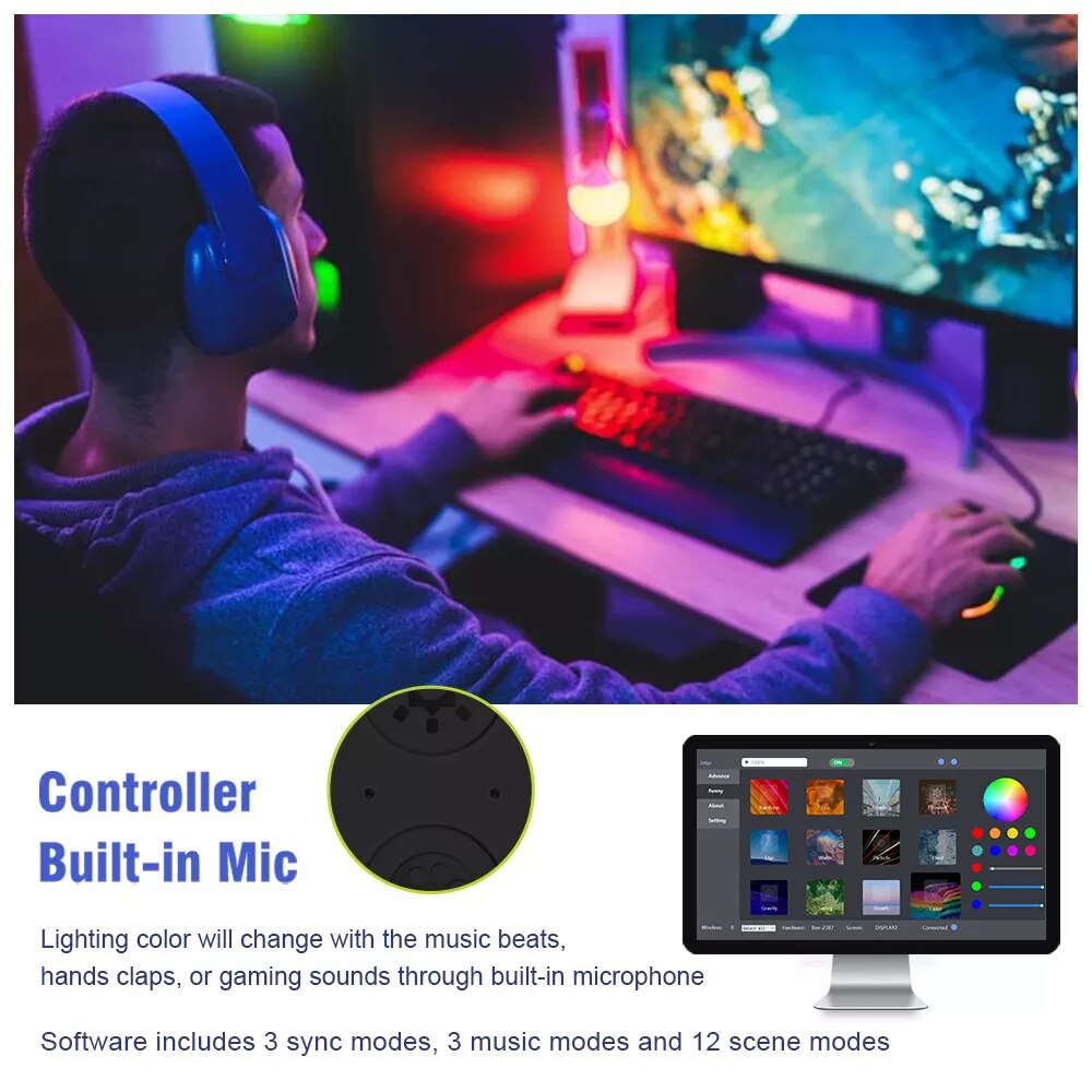 PC Gaming Monitor Screen Smart Sync LED Strip Light Immersion RGB LED Backlight for Windows Music Sync Ambient Gaming Room Setup