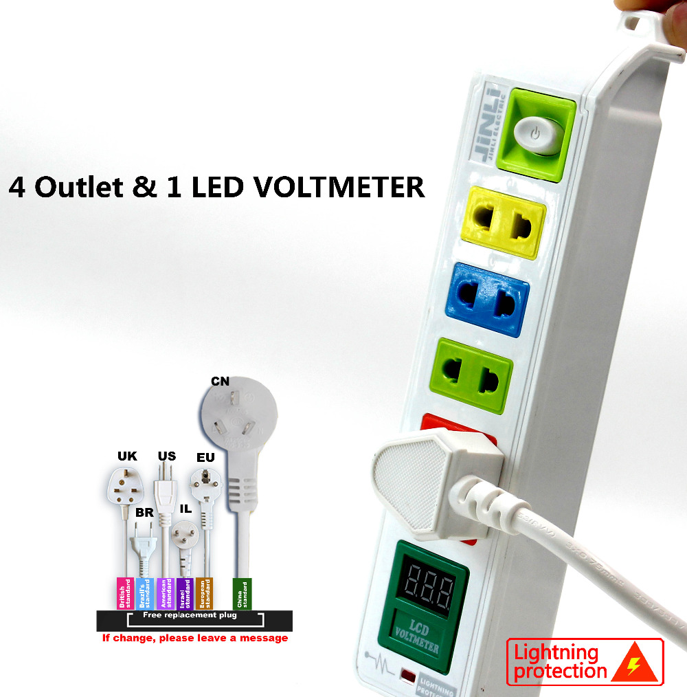 BR IL AU VS UK EU plug 4 Outlet & 1 voltmeter elektrische schakelaar en stopcontact met prijs