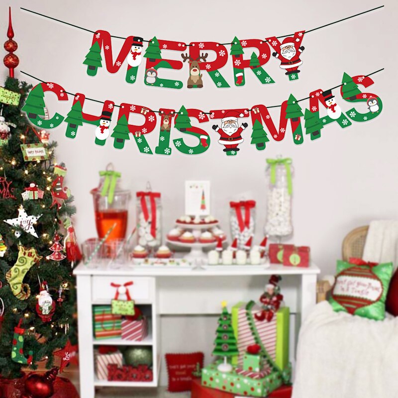 1pc guirlandes de bannières joyeux noël, bricolage, artisanat en papier, lettres multi-styles, décoration florale pour la maison, décoration suspendue de noël