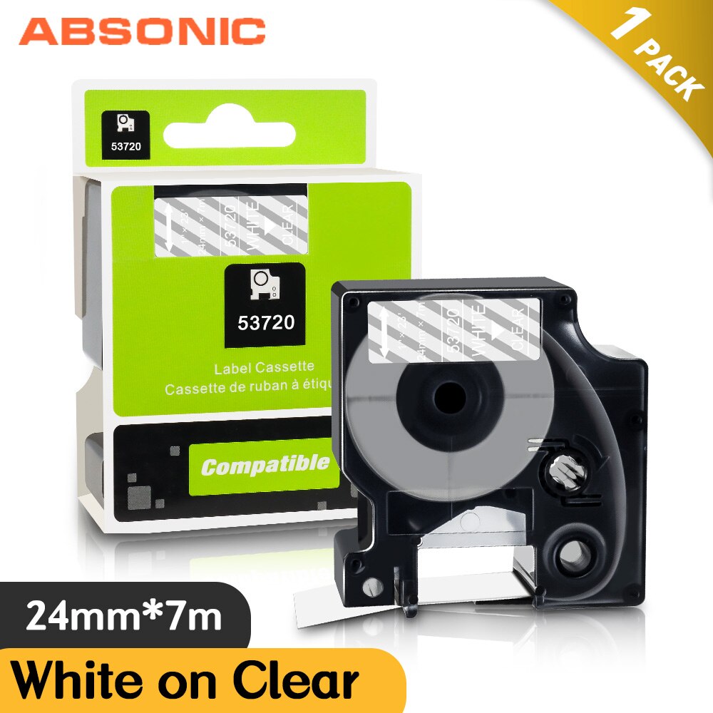 Absonic mieszane kolor 24mm drukarka do etykiet kompatybilny DYMO 53710 53713 53715 53716 53717 53718 53719 taśma z etykietami LabelWriter 450 Duo: White on Clear