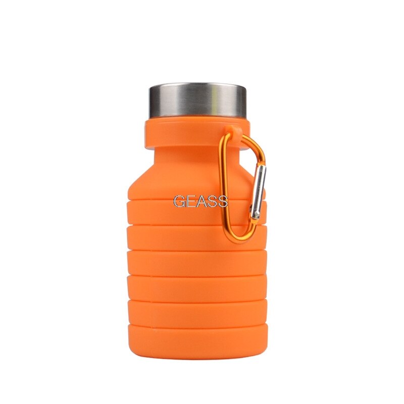 Silikone foldning udendørs rejse sport flaske 550ml store kapacitet bærbar tilbagetrækkelig kop glas vandflaske: Orange