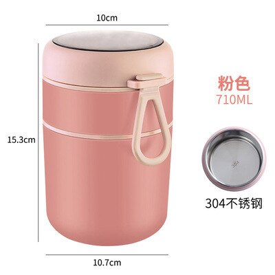 710Ml Rvs Lunchbox Drinkbeker Met Lepel Voedsel Thermische Jar Geïsoleerde Soep Thermos Containers Thermische Lunchbox: Pink 710ml