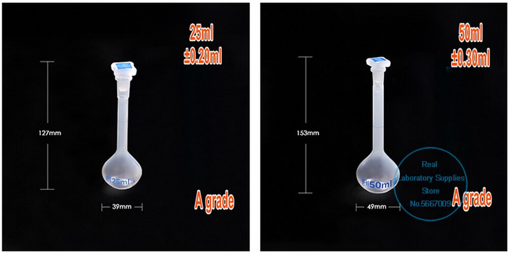 25ml to 1000ml Lab Long Neck Clear White Plastic Volumetric Liquid Measuring Flask shake bottle High temperature resistant