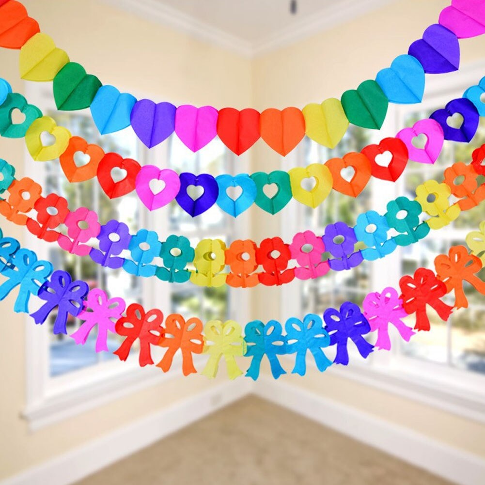 Guirlande de papier coloré en forme de cœur et de papillon pour la maternelle, bannière, drapeau, décoration murale suspendue, dessin animé, ornements pour chambre d'enfants,