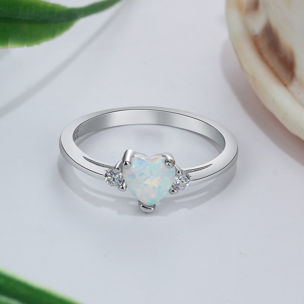Romantische 925 Sterling Zilveren Hart Ring Gemaakt Roze Blauw Wit Fire Opal & Cz Trouwringen Voor Vrouwen (Jewelora RI103690)