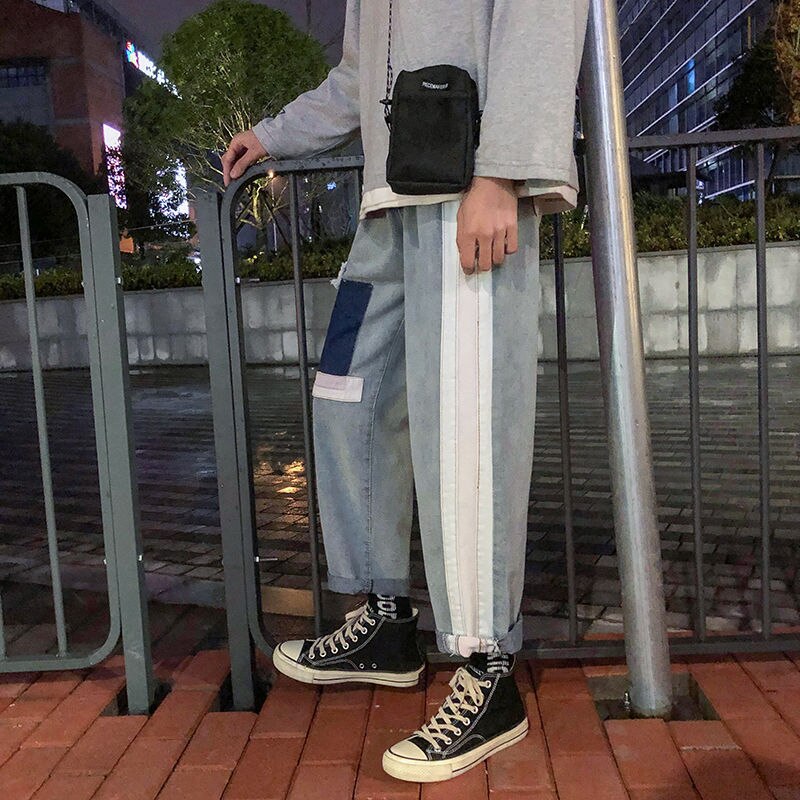 Herr baggy homme cargo ficka jeans raka fritidsbyxor lösa bf vida ben byxor biker jeansbyxor plus storlek s -3xl