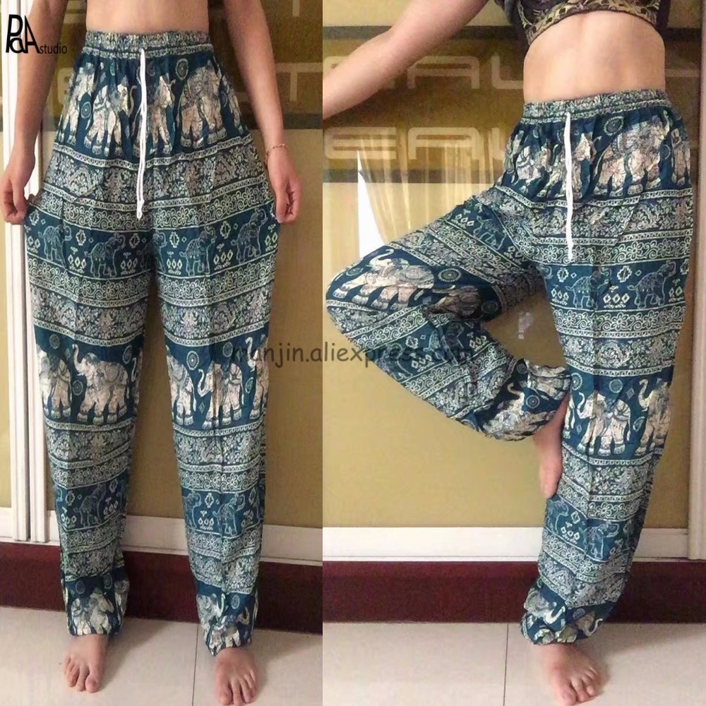 Bandana popular tailandesa de algodón para verano, Pantalón ancho holgado con cordón en la cintura de elefante, pantalones para correr en la playa