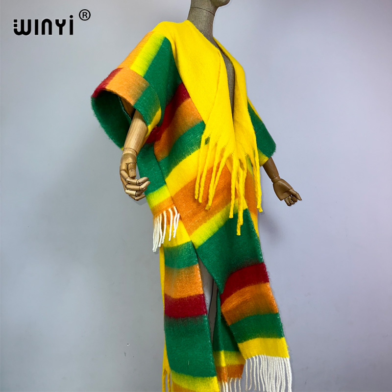 WINYI 2023 winter coat for women print tassels Luxury Long Fur OverCoat Thick Warm long down coat party jacket