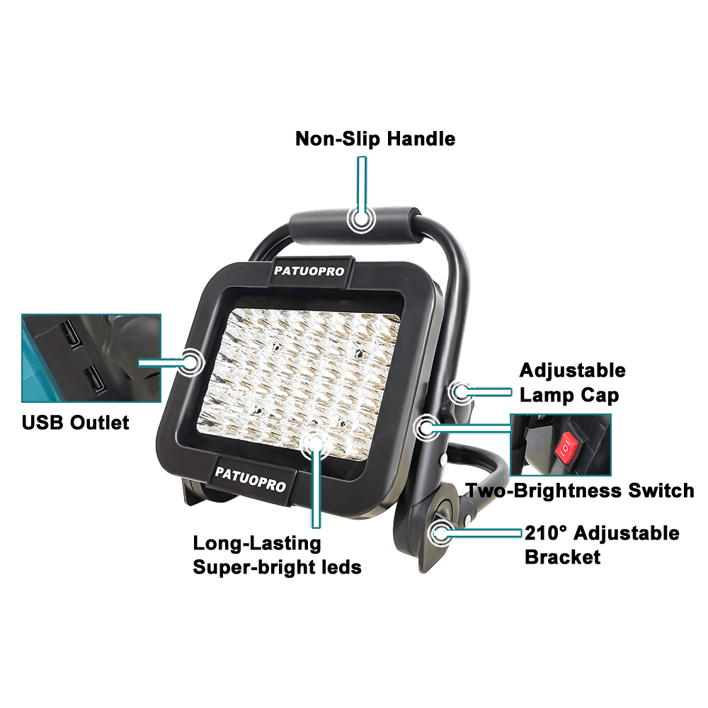 4 Zoll 48 LED Dual USB Winkel verstellbar kabelloses Arbeitslicht draussen Taschenlampe Camping Lampe Notbeleuchtung Scheinwerfer