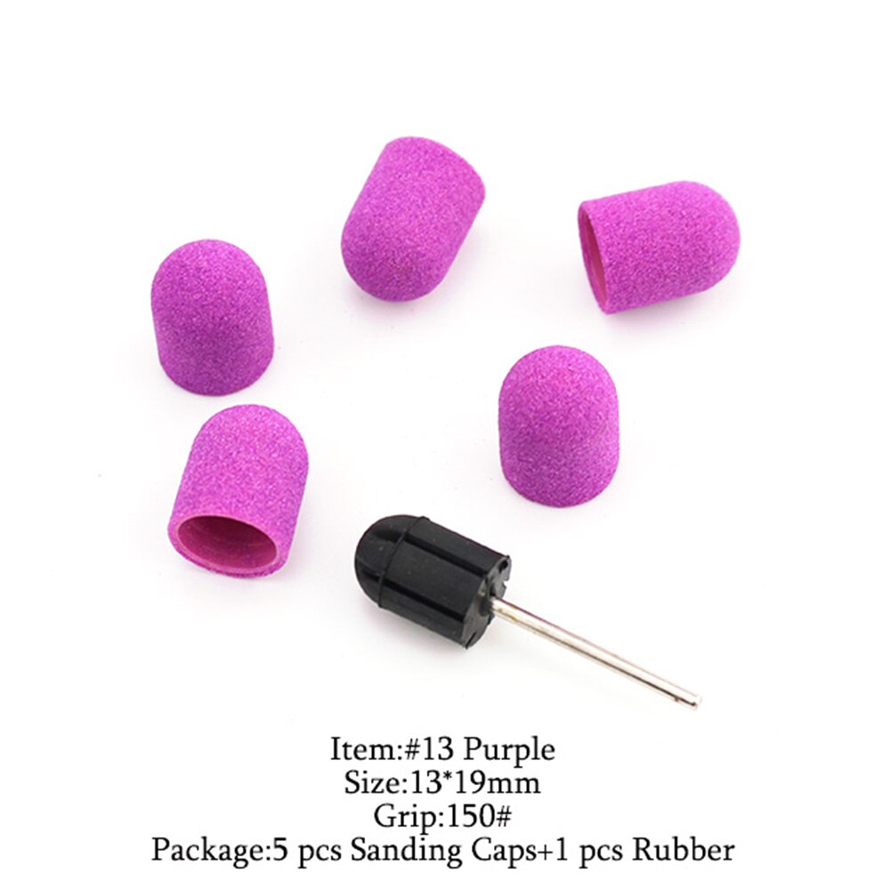 5 stk plastik slibehætter lilla sandblok med greb elektrisk pedicure manicure plejetilbehør poleringsfodværktøj