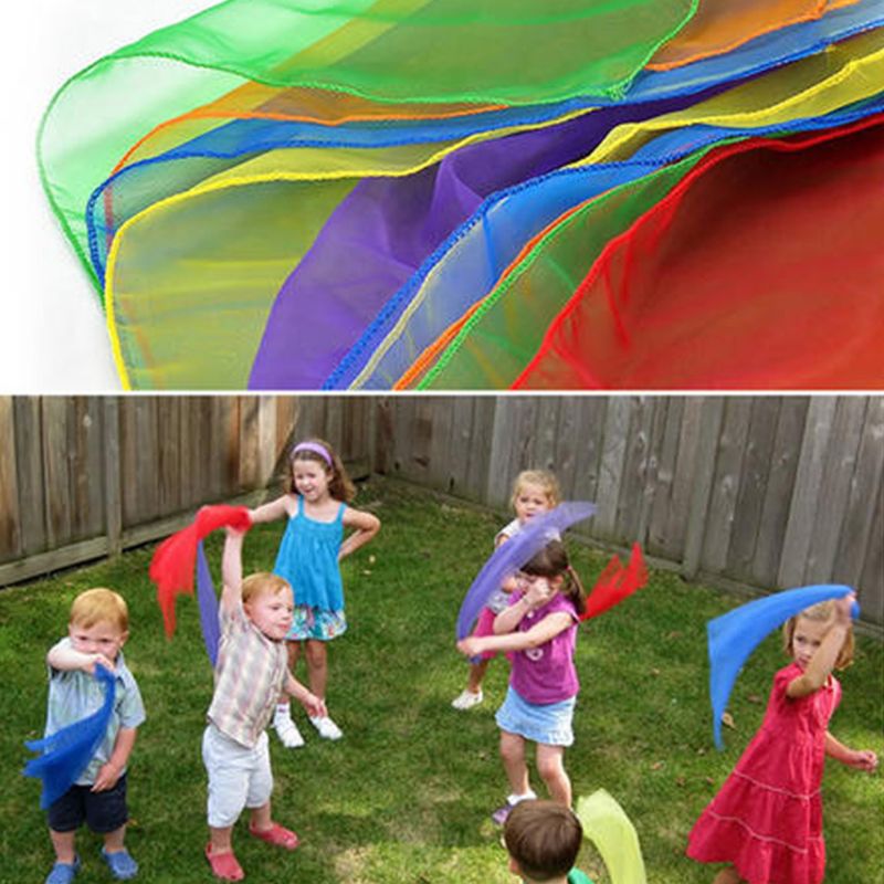 Kinderen Kids Kleuterschool Prestaties Dans Sjaals Heldere Snoep Kleur Goud Draad Jongleren Beweging Vierkante Sjaal Hoofddoek Props