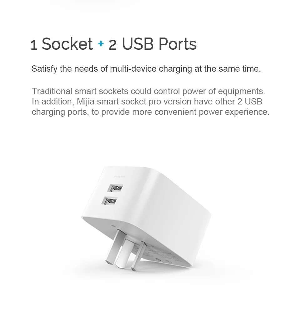 Original Xiaomi mijia Smart Socket Plug Dual USB with Bluetooth Gateway WIFI Socket Power Adapter Wireless Remote by APP mi home