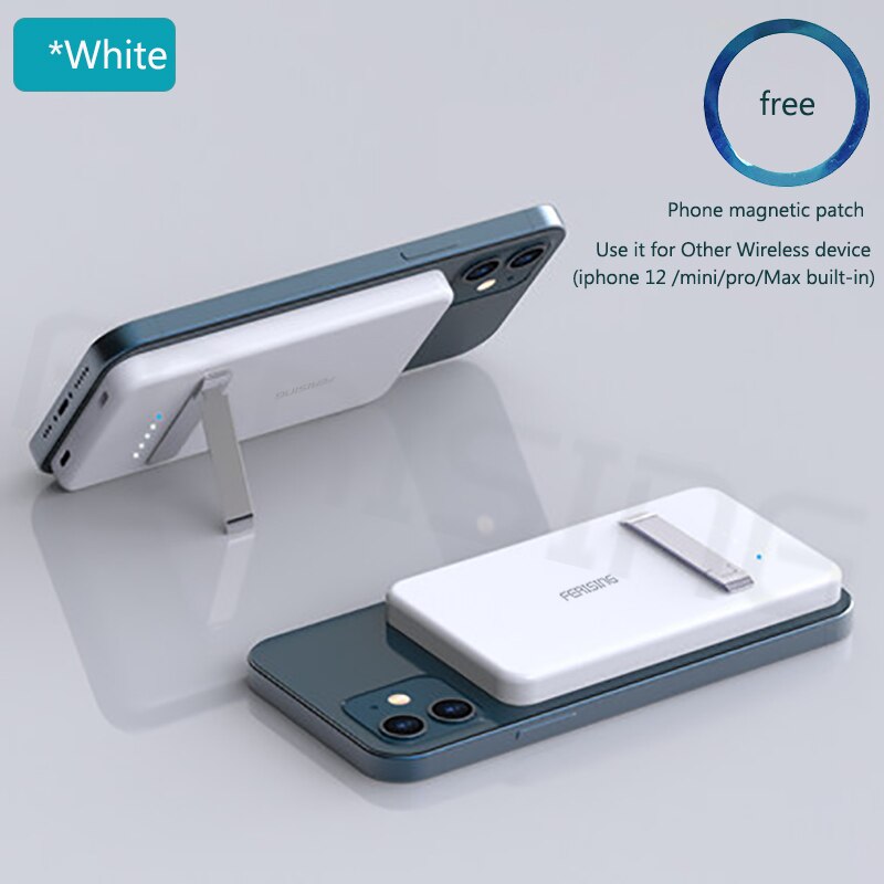 FERISING 15W Qi Wireless Mag safe Portable 5000mah Battery Charging For iPhone 12 mini Pro Max Mini Power Bank Magnetic Charger: White