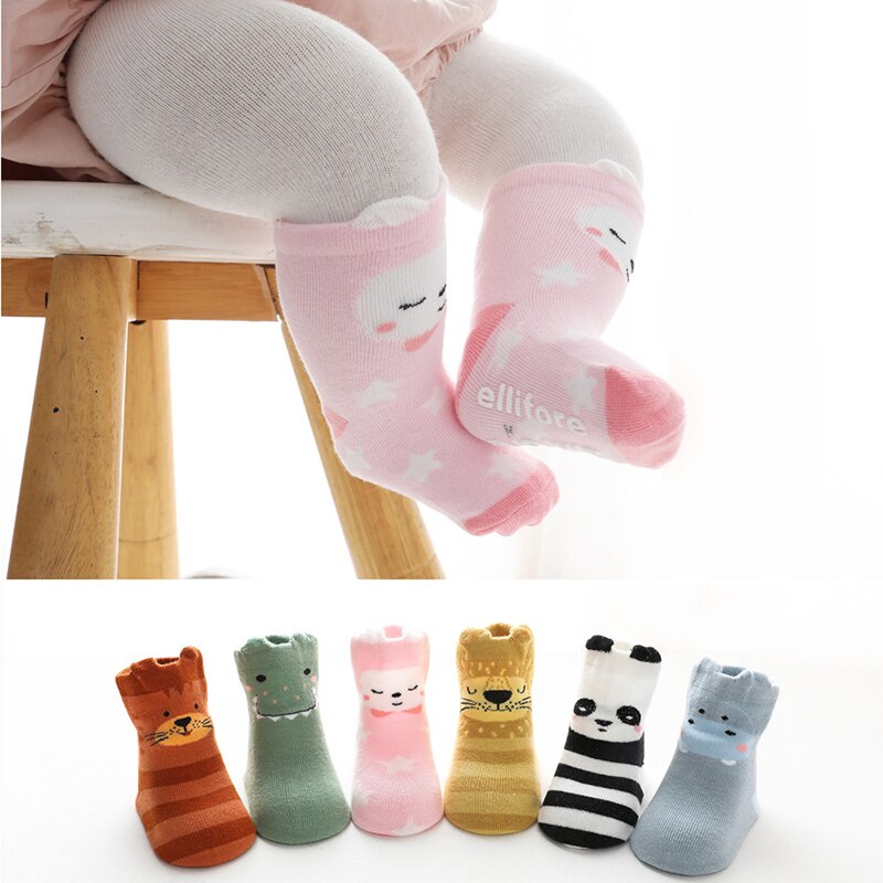 Cartoon Animal Print Baby Sokken Soft Anti Slip Elastische Pasgeboren Meisje Jongen Vloer Sokken Lente Herfst Leuke Strip Baby Peuter sok