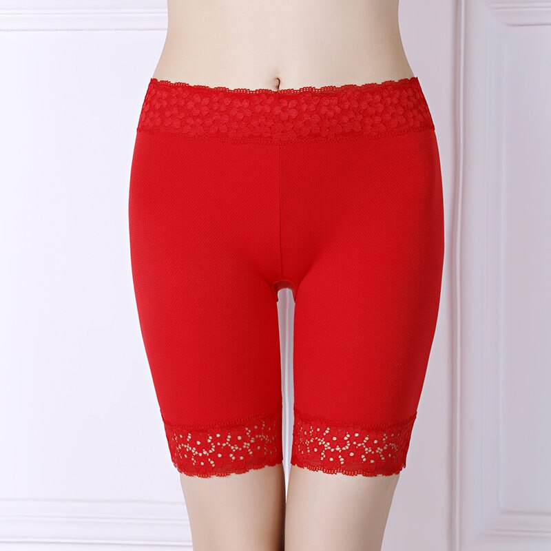Pantalones cortos de seguridad para mujer, ropa interior antirozaduras de alta elasticidad, bragas sin costuras de encaje de talla grande, ropa interior transpirable: Bright red / XXL 80-105kg