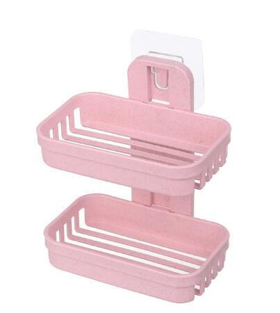 Soap Dishes Bathroom Shower Soap Box Soap Holder Double layer Soap Holder Plate Tray Bathroom rack: pink-NY0235