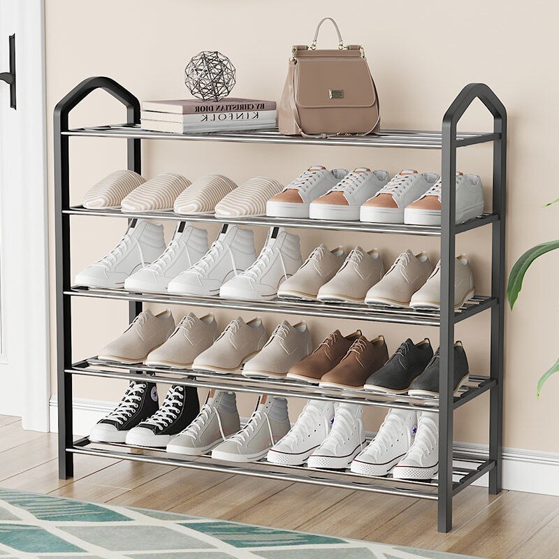 3 etagers moderne skohylde skobøjler solid room organizer sko hylde multifunktionel soveværelse opbevaring husstand sort