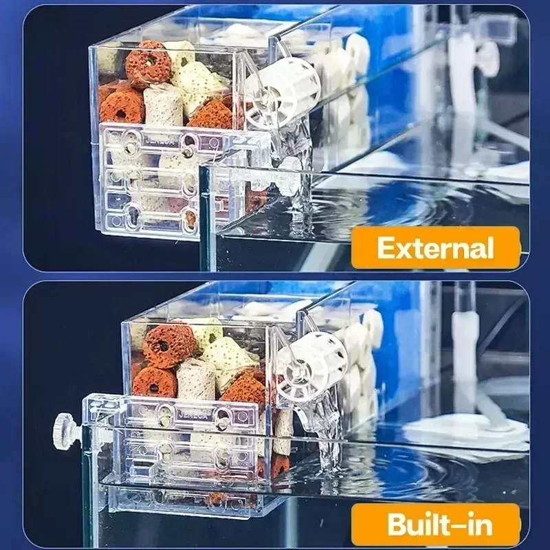 Fish Tank Waterfall Filter Box Wall Mounted Built-In Silent Circulating Water Purifier 3-In-1 Oxygenator for Aquarium Tank Box
