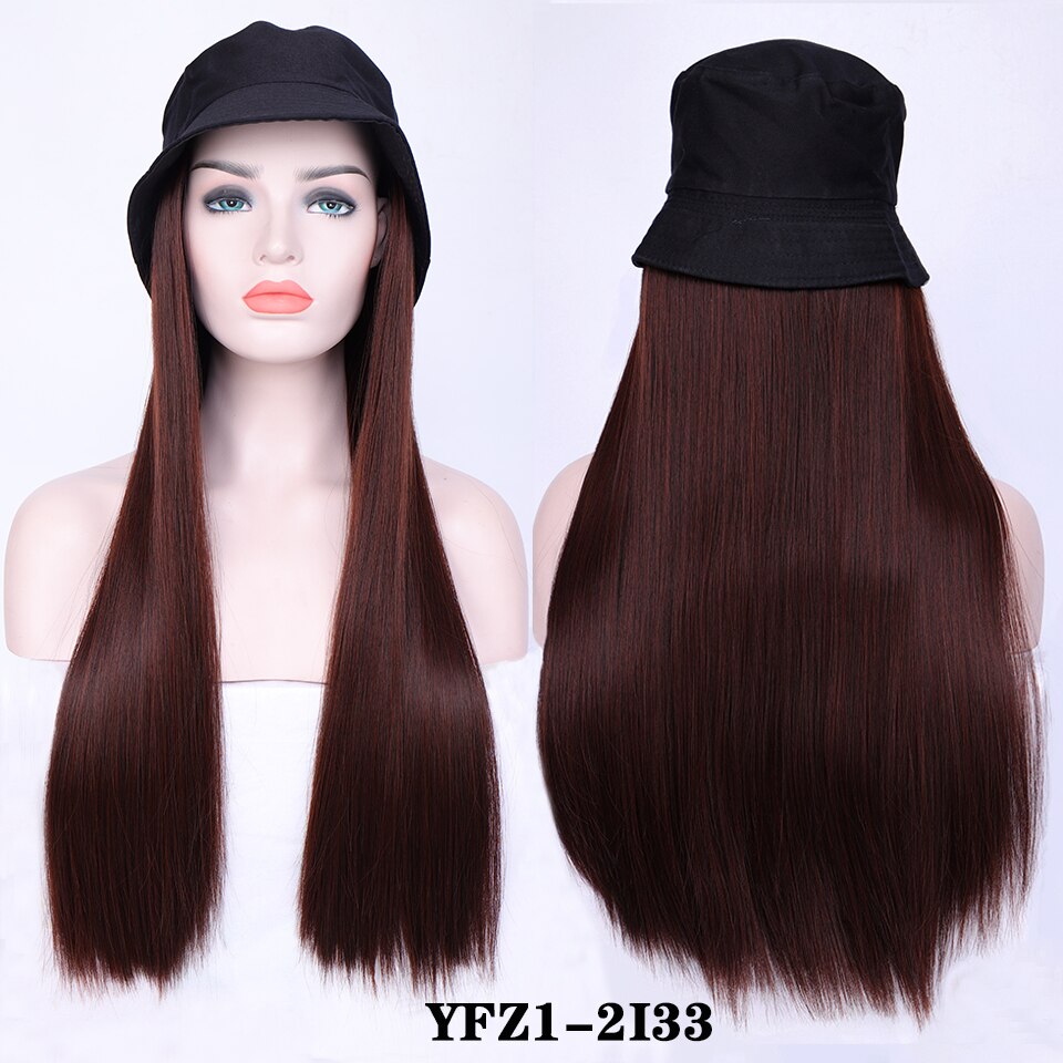 Perruque synthétique longue avec cheveux ondulés/lisses et chapeau bob noir avec extension capillaire: 4/27hl