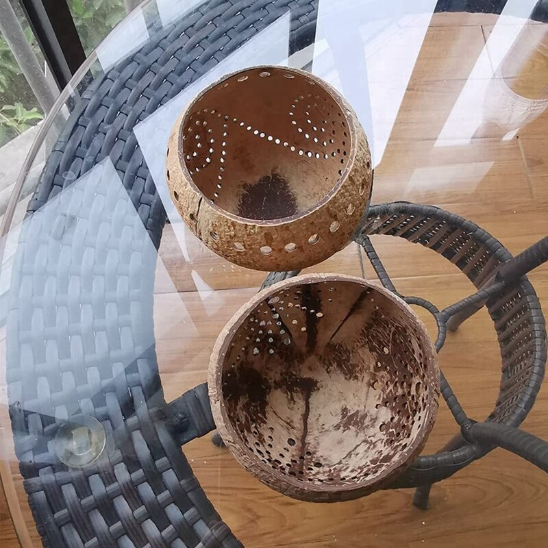 Portavelas de cáscara de coco hecho a mano, vela rústica de Pilar Pequeño, Bol de cáscara de coco