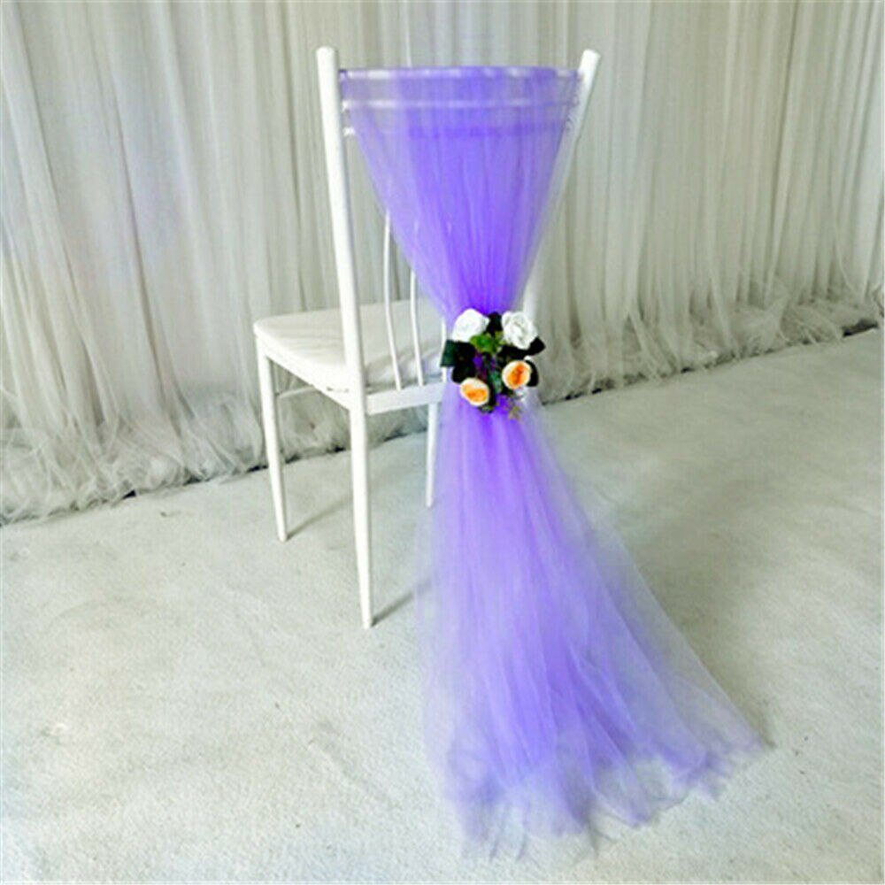 2*1.5m smarte organza-skærm stolebetræk sash bryllupsfest fantasigaze ensfarvet bryllupsstolryg organza-sashes: Lilla