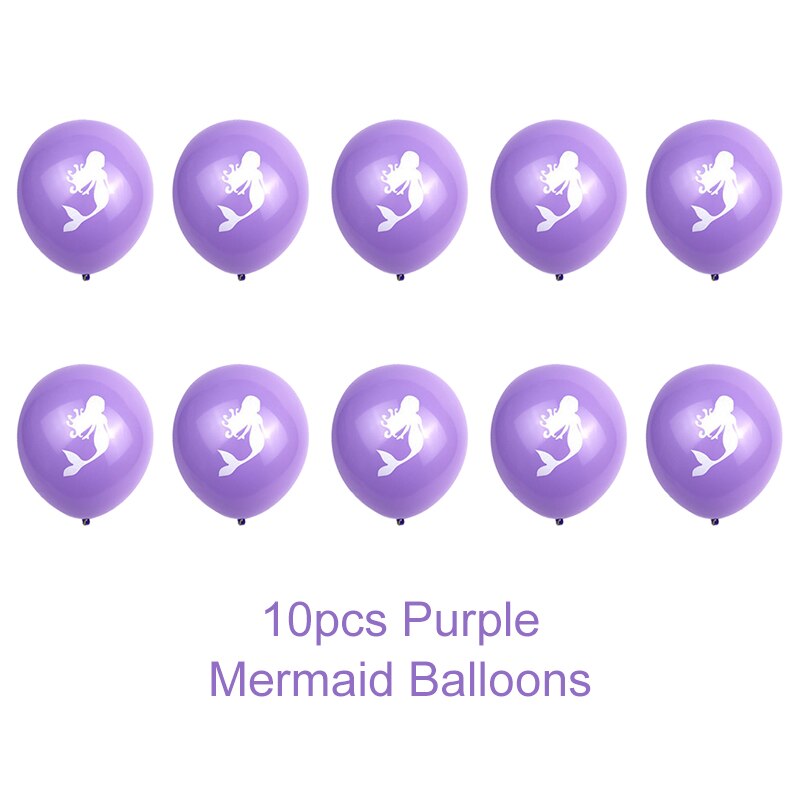 Glitter Mermaid Theme Banner Balloon Decorations Happy Birthday Birthday Mermaid Party Tiffany Blue Purple Banner Balloons: 10pcs  Purple