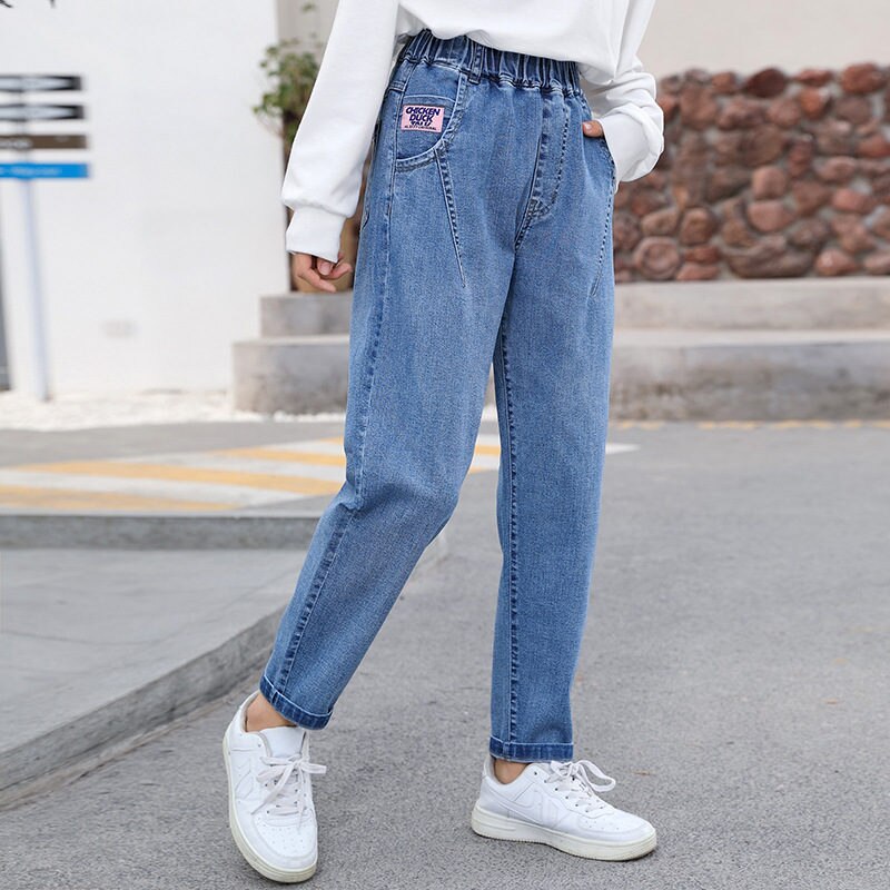 Lente Peuter Meisje Jeans Broek Katoen Elastische Taille Denim Broek Voor Tiener School Meisjes Effen Kleur Kinderen Kleding: 14