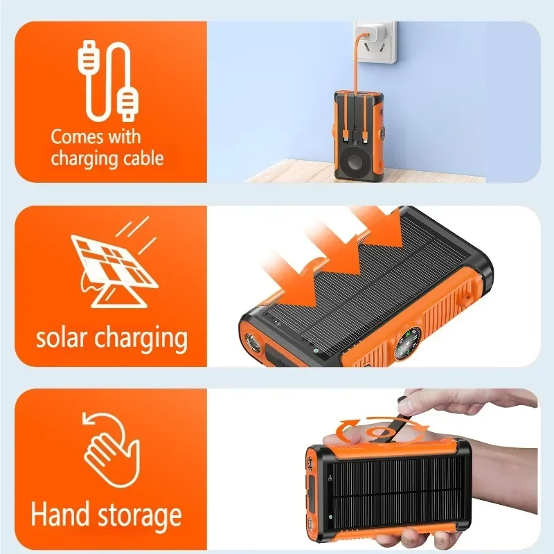 Powerbank solarny 50000mAh 22.5W z magnetycznym ładowaniem bezprzewodowym, powerbank kempingowy z kablami, bateria zewnętrzna robić iPhone'a z Magsafe