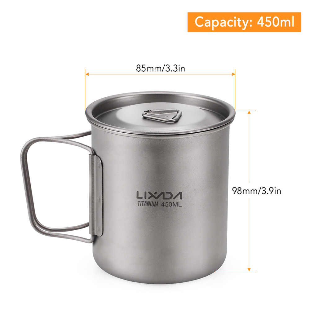 Lixada ultraleichte Titan Tasse Becher 300/350/550 ml/650ml draussen Wasser Tasse Picknick Wasser becher Geschirr mit faltbarem Griff: Lila