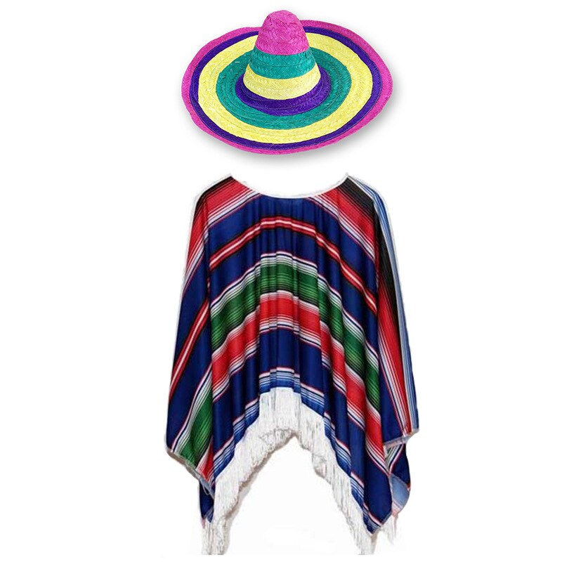 Men's Halloween Mexican Cloak Mexico Costume Mexican Fancy Dress Cape Party Costume for Party Mexico Costumes Cosplay: Kids Blue