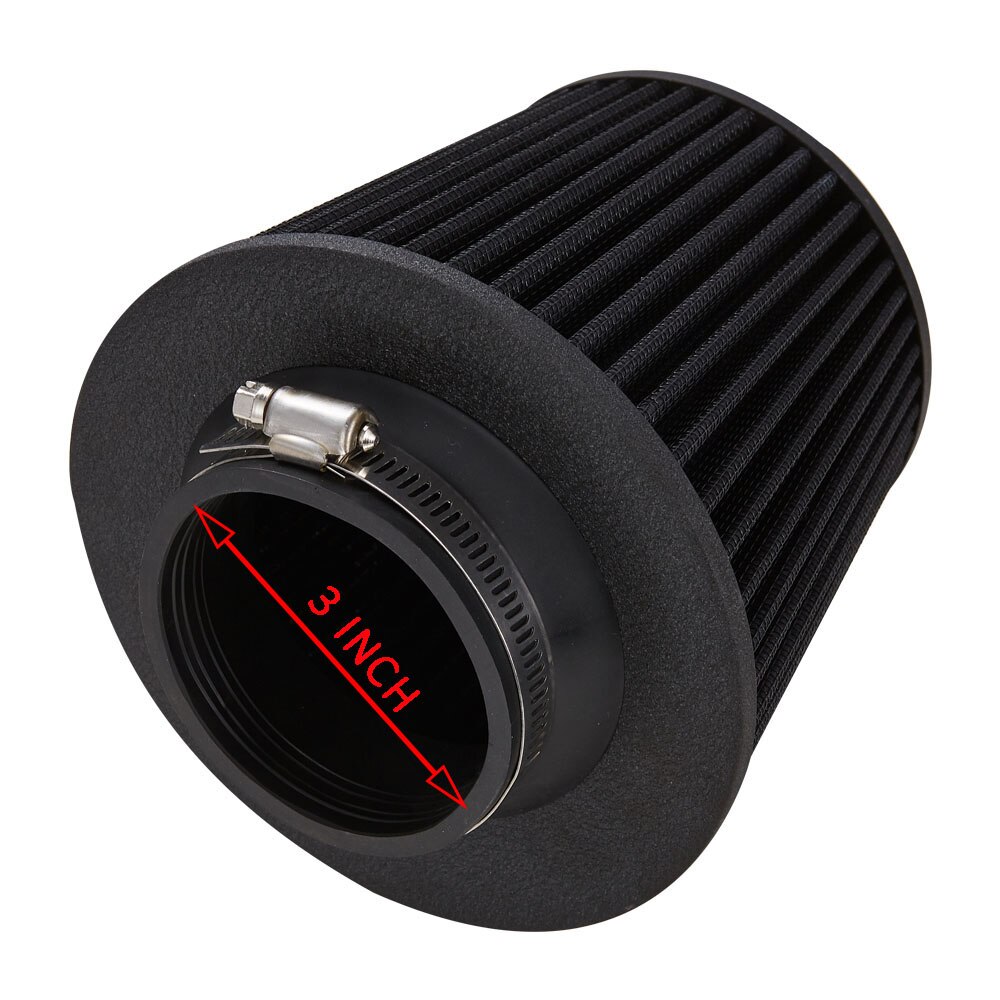 Universal Aluminum Air Filter 76mm 89mm 3" Inch 3.5" Inch High Flow Car Cold Air Intake Filter: 3 inch black