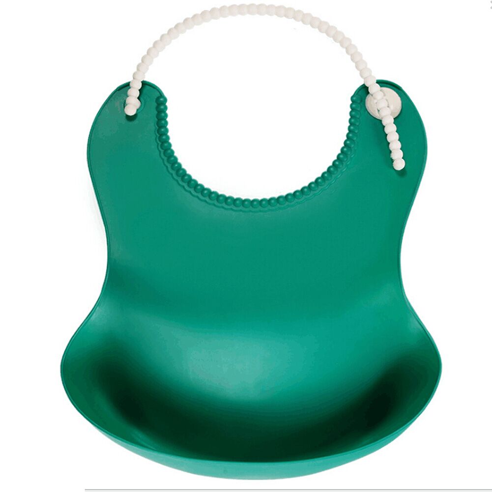 Babero suave impermeable de silicona para bebé, recogedor de migas enrolladas lavable, para alimentación, TPE, compacto, seguridad atractiva: Verde