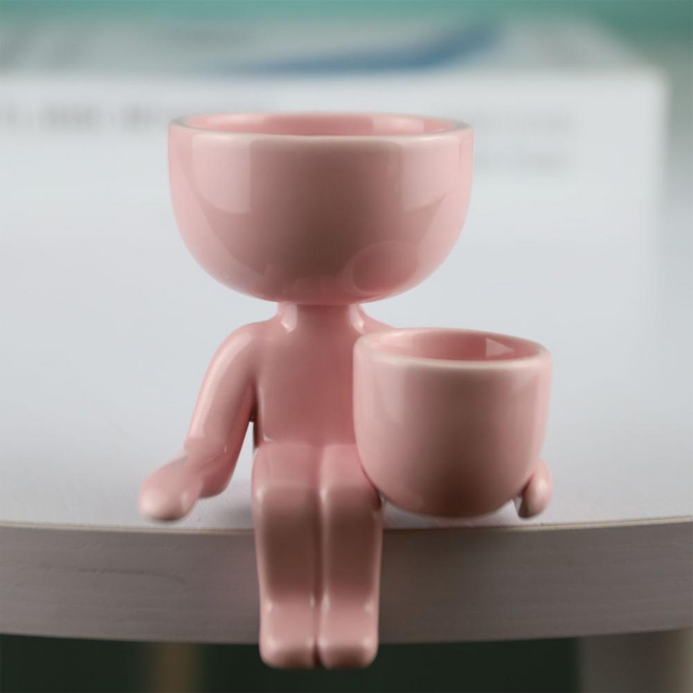 Mini vaso de cerâmica humanóide, vaso de plantas fofo criativo para plantas diy vaso de flores decoração para casa escritório