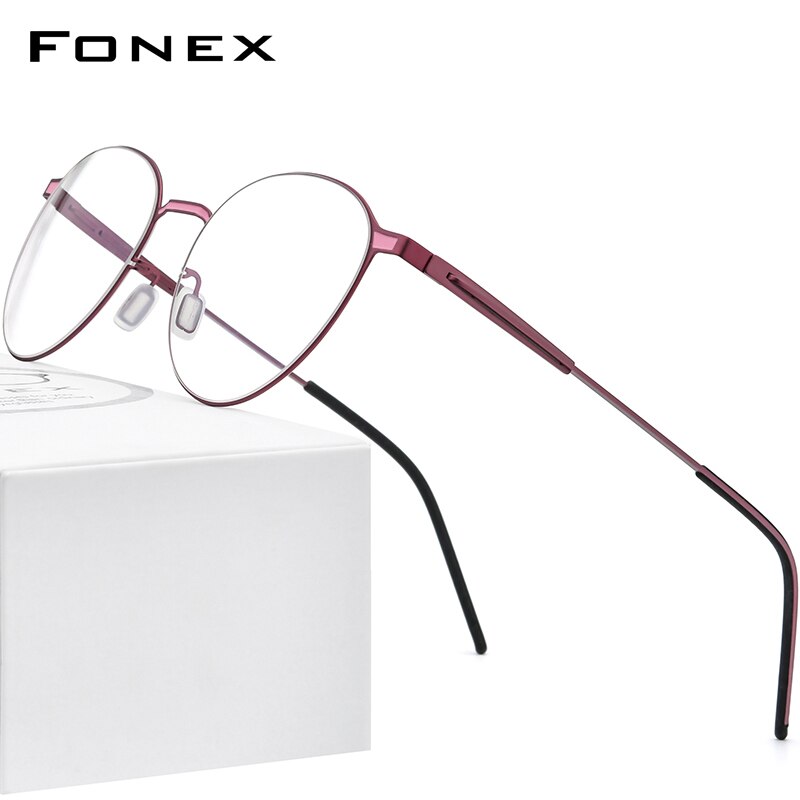 FONEX liga óculos quadro feminino redonda miopia prescrição óculos ópticos homens 2020 metal completo coreano screwless eyewear f1014: Rosa