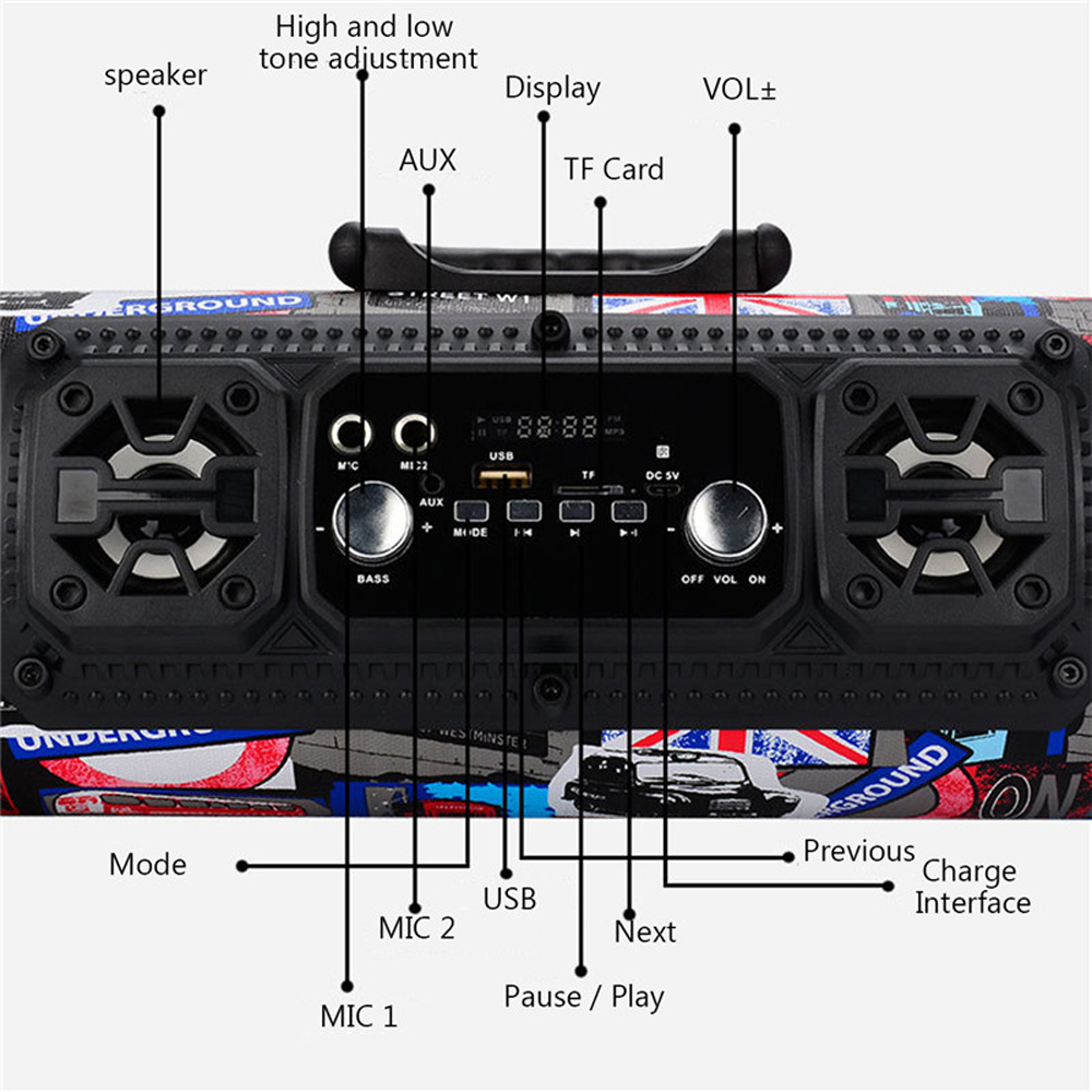 Columna de sonido Portátil con Bluetooth, altavoz inalámbrico Compatible con música, sistema de sonido 3D Ktv, Subwoofer, Radio Fm, 16W