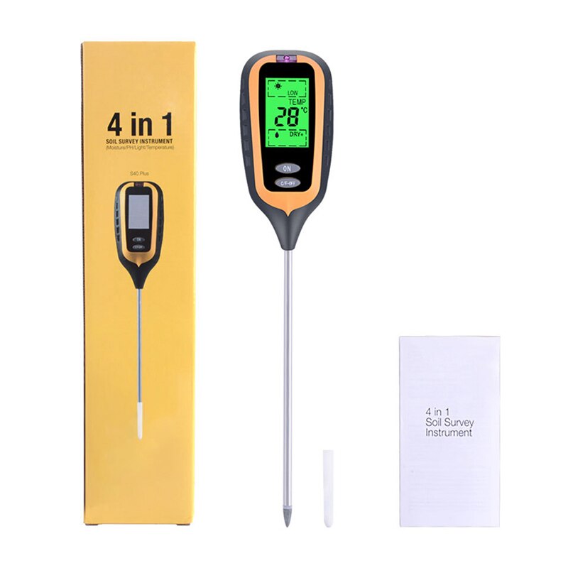 4 in 1 jordundersøgelsesinstrument digital ph meter jord sollys hygrometer temperatur tester med lcd display til gårdplantning