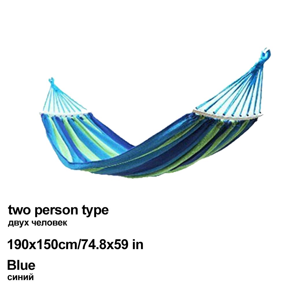 Portable Canvas Hammock Travelling Outdoor Picnic Wooden Swing Chair Camping Hanging Bed Garden Furniture with Backpack: Blue(2 type)