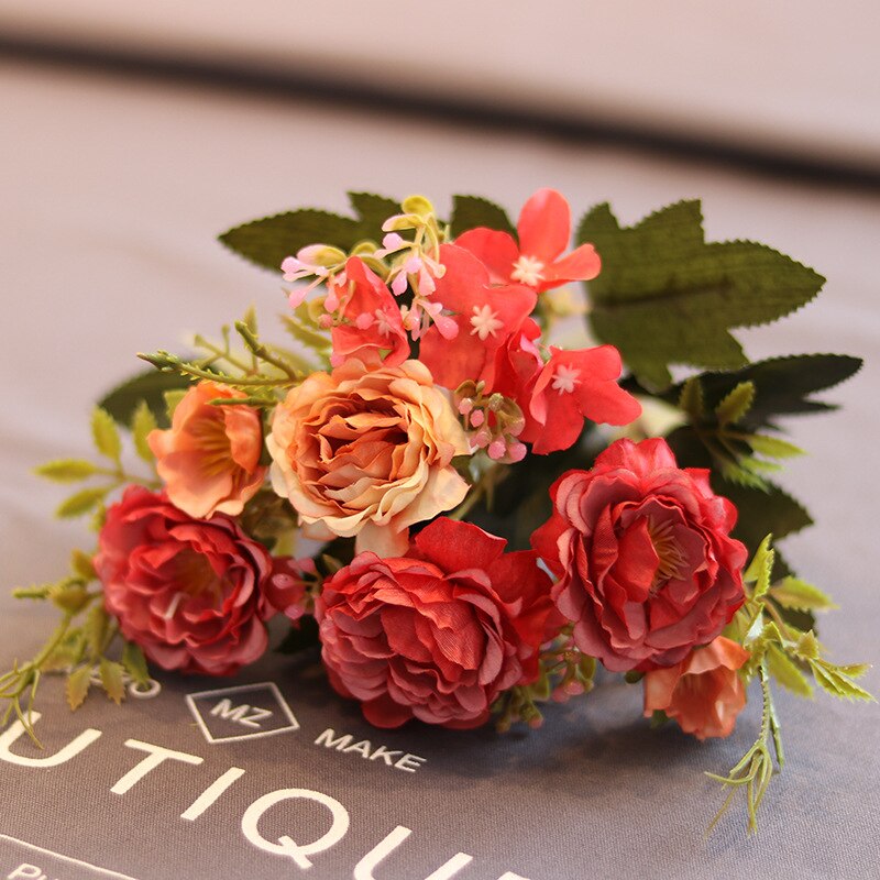 1 bunch peony artificial flowers plants Christmas false flower arrangemen Shooting props wedding decoration home decor: Red