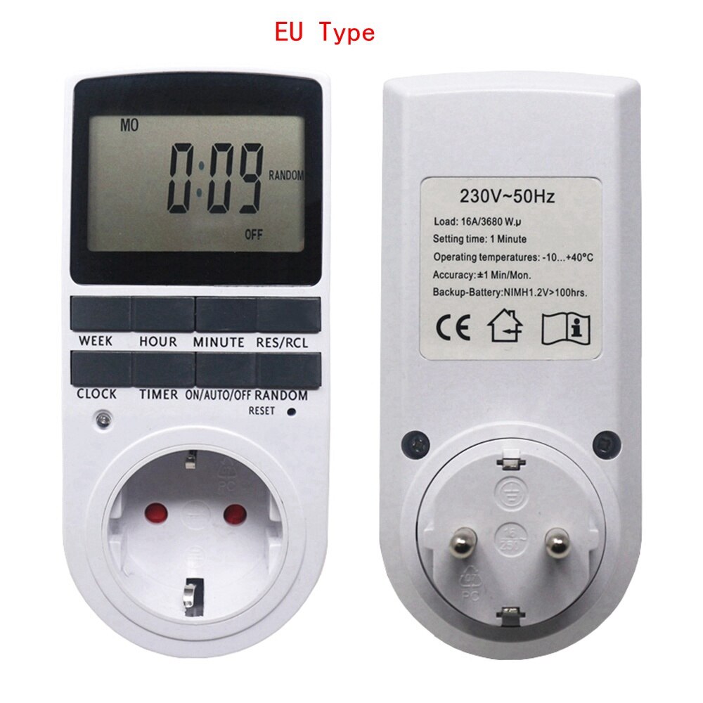 Digital Timer Switch Socket EU FR BR UK Plug Programmable 230V 50HZ 7 Day 12/24 Hour Cyclic Timer Switch Socket for Kitchen: EU Type