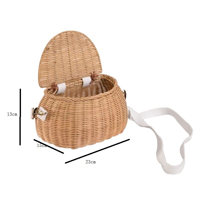 INS Rattan Bicycle Storage Basket Children Cute Picnic Basket Wicker Straw Storage BackPack Multi-use Girls Kids Room Decor