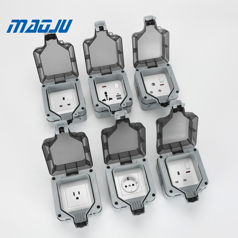 Russia French EU UK British Germany European Single 1Gang Waterproof Socket Switch Enclosure Box Outdoor Outlet Weatherproof 13A