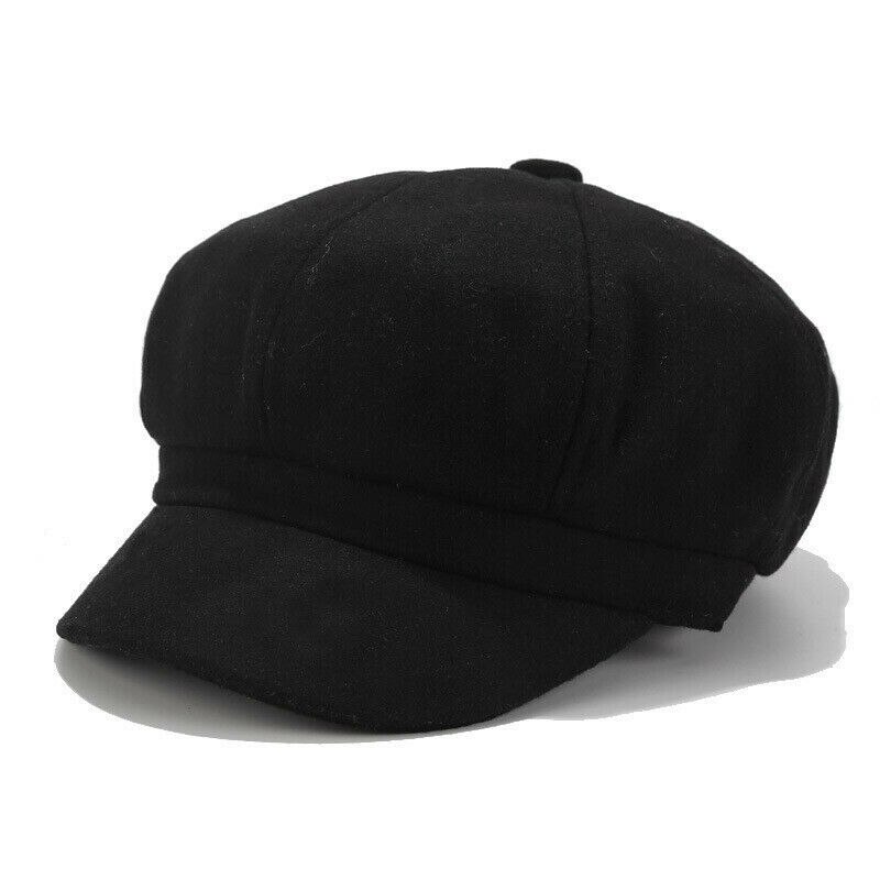Hatt platt kvinnors flickor nyheter pojke platt keps 8 paneler baker pojke ull blandad damer: Svart
