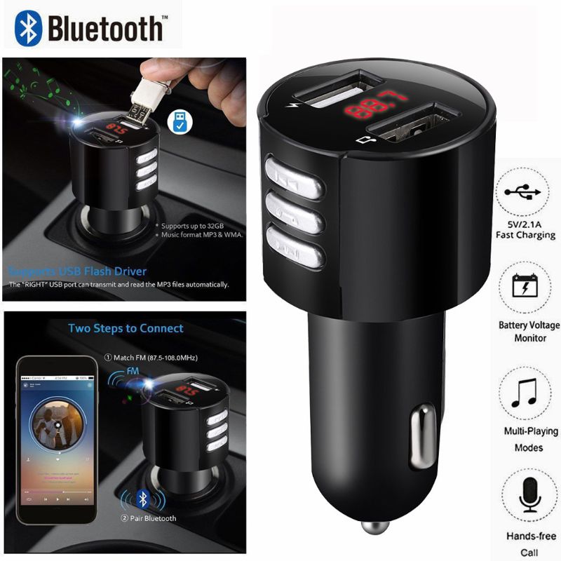 Handsfree bluetooth 4.2 fm zender modulator autolader 3.1a dubbele usb