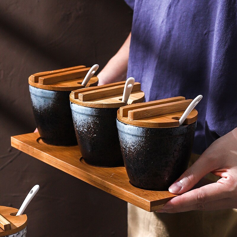 Japansk stil keramisk krydderipotte porcelæn peber saltpotte simpel stil cruet restaurant husstand dekorative krydderipotte sæt