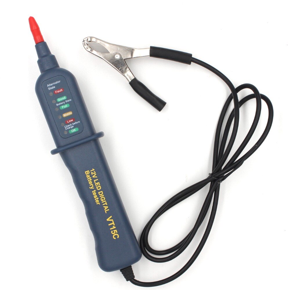 Probador de batería de coche WHDZ VT15C 12V, Analizador de alternador automático Digital antes de la comprobación de carga, herramienta de diagnóstico, voltímetro, 6 luces LED