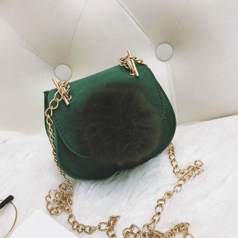 Kleine Chain Kinderen Tas Meisjes Pu Lederen Handtas Vrouwen Messenger Bags Schouder Kid Crossbody Tas met Pluche Bal Bolsa: Groen