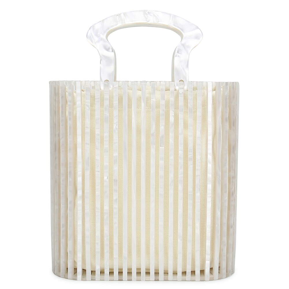 Dames handtassen acryl groen wit holle handtas zomer reizen vakantie strandtas dames effen kleur emmer tas: 2